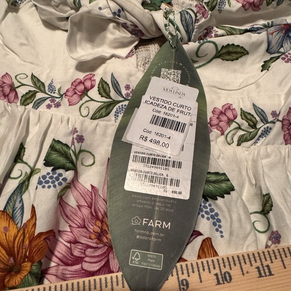 Farm Rio Large Floral Off-The-Shoulder Balloon Sleeve Keyhole Mini Dress New - Picture 8 of 9